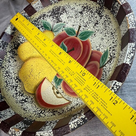 Decorative Wooden Bowl Painted Fruit Apple Pear Design Farmhouse Rustic Decor - Picture 10 of 16